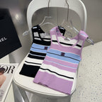STRIPED TANK TOP 612058 IN BLUE WHITE AND PURPLE COTTON RIBBED