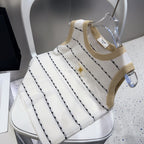 STRIPED TANK TOP 615178 IN WHITE COTTON RIBBED BEIGE TRIM