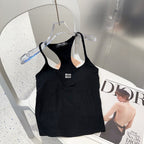 CAMISOLE 617514 IN BLACK COTTON RIBBED KNIT