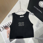 VISCOSE TANK TOP 643230 IN BLACK RIBBED KNIT WITH EMBELLISHED LOGO