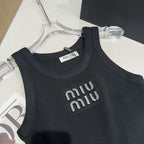 VISCOSE TANK TOP 643230 IN BLACK RIBBED KNIT WITH EMBELLISHED LOGO