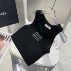 VISCOSE TANK TOP 643230 IN BLACK RIBBED KNIT WITH EMBELLISHED LOGO