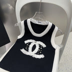 CAMISOLE 627703 IN BLACK COTTON RIBBED KNIT WHITE TRIM