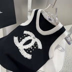 CAMISOLE 627703 IN BLACK COTTON RIBBED KNIT WHITE TRIM