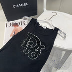 CAMISOLE 619300 IN BLACK COTTON RIBBED KNIT TEXTURED LOGO