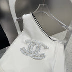 ONE SHOULDER TOP 622140 IN WHITE COTTON EMBOSSED PEARL TRIM