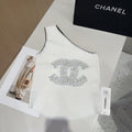 ONE SHOULDER TOP 622140 IN WHITE COTTON EMBOSSED PEARL TRIM