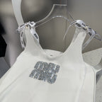 TANK TOP 622143 IN WHITE COTTON RIBBED EMBOSSED CRYSTAL