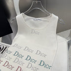 TANK TOP 624519 IN WHITE COTTON RIBBED CRYSTAL LOGO