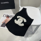 ONE SHOULDER TOP 643219 IN BLACK COTTON EMBOSSED PEARL