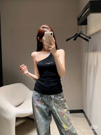 ONE SHOULDER TOP 633201 IN BLACK COTTON
