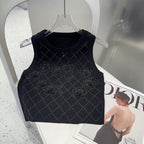 TANK TOP 633205 IN BLACK COTTON RIBBED KNIT EMBOSSED FLORAL