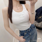 TANK TOP 633206 IN WHITE COTTON RIBBED KNIT EMBOSSED LOGO