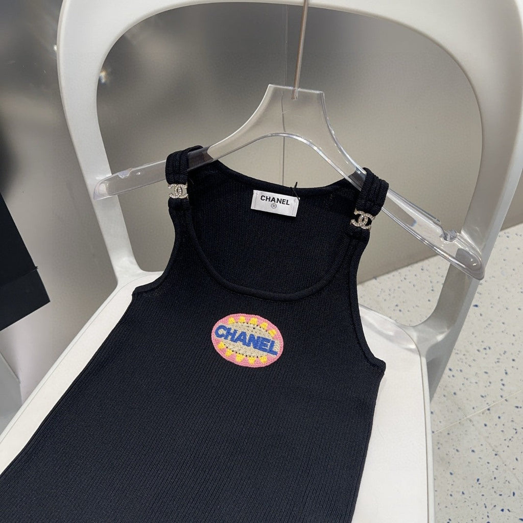 CAMISOLE 639170 IN BLACK COTTON RIBBED KNIT EMBOSSED LOGO ON STRAPS