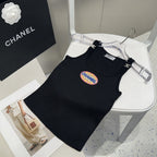 CAMISOLE 639170 IN BLACK COTTON RIBBED KNIT EMBOSSED LOGO ON STRAPS