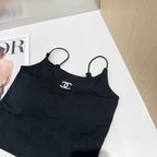 CAMI TOP 640620 IN BLACK COTTON RIBBED KNIT