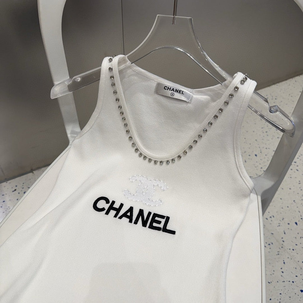 TANK TOP 640622 IN WHITE COTTON CRYSTAL ON TRIM