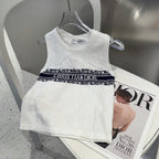 SLEEVELESS TOP 643222 IN WHITE COTTON BLACK LOGO