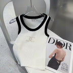 TANK TOP 643225 IN BLACK AND WHITE COTTON RIBBED KNIT