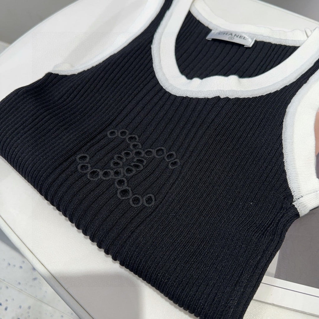 TANK TOP 643225 IN BLACK AND WHITE COTTON RIBBED KNIT