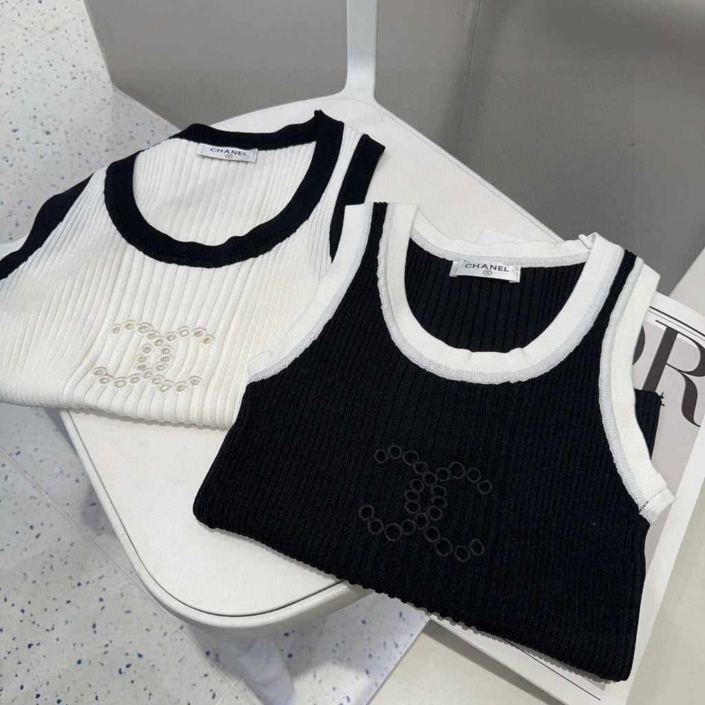 TANK TOP 643225 IN BLACK AND WHITE COTTON RIBBED KNIT
