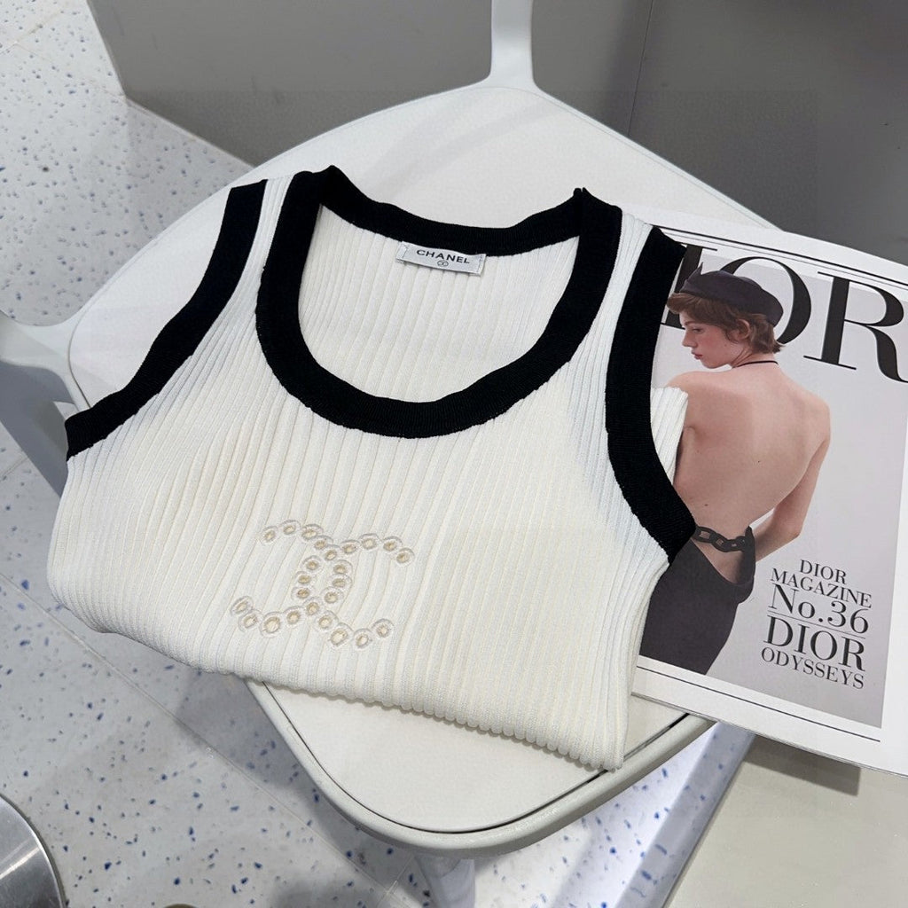 TANK TOP 643225 IN BLACK AND WHITE COTTON RIBBED KNIT