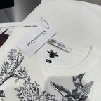 KNITTED TANK TOP 643231 IN WHITE COTTON JERSEY BLACK BIRD AND FLORAL PATTERN