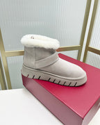 VIV’ WINTER FUR STRASS BUCKLE ANKLE BOOTS IN LIGHT GREY SUEDE