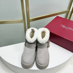 VIV’ WINTER FUR STRASS BUCKLE ANKLE BOOTS IN LIGHT GREY SUEDE