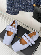 ALAIA MARY JANE PEARL IN PALE PURPLE GLOSSY LAMBSKIN