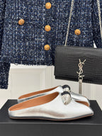 ALAIA FLAT MULE IN SILVER LAMBSKIN WITH SILVER HARDWARE
