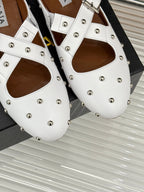 CROSSED STRAP BALLET FLATS IN WHITE CALFSKIN