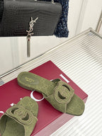 SLIDE SANDALS IN MOSS GREEN FABRIC EMBOSSED LOGO STYLE 2