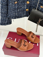MID-HEEL MULE IN RUST BROWN CALFSKIN