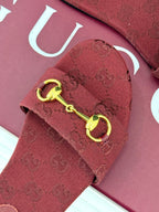 SLIDE SANDALS IN RED FABRIC EMBOSSED LOGO