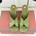 LP HIGH HEEL 25S IN MOSS GREEN LAMBSKIN SNAKE EMBOSSING
