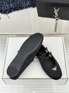PRADA 25S DOUBLE STRAP BALLERINAS IN BLACK SATIN