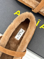 SHEARLING BALLET FLATS IN TAN BROWN SUEDE