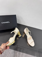 BLOCK HEEL SANDALS WHITE SHEEPSKIN