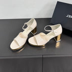 BLOCK HEEL SANDALS WHITE SHEEPSKIN