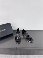 BLOCK HEEL SANDALS BLACK SHEEPSKIN