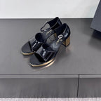 BLOCK HEEL SANDALS BLACK SHEEPSKIN