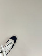 LACE-UP BOOTS IN BEIGE SUEDE AND NAVY MESH