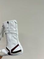 LACE-UP BOOTS IN BEIGE SUEDE AND WHITE MESH