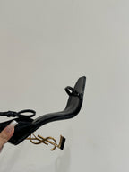 YSL HEELED SANDALS 25S 105 MM IN BLACK GLOSSY LAMBSKIN WITH GOLD HARDWARE