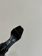 YSL HEELED SANDALS 25S 105 MM IN BLACK GLOSSY LAMBSKIN WITH GOLD HARDWARE