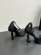 YSL HEELED SANDALS 25S 105 MM IN BLACK LAMBSKIN
