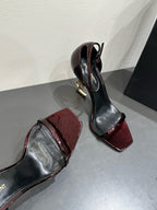 YSL HEELED SANDALS 25S 105 MM IN DARK RED GLOSSY LAMBSKIN