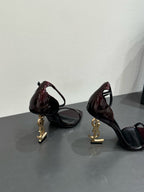 YSL HEELED SANDALS 25S 105 MM IN DARK RED GLOSSY LAMBSKIN
