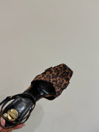 YSL STRAPPY WEDGE SANDALS 25S IN LEOPARD PRINT FABRIC